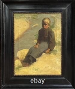 Old Paintings, Young Peasant Woman Sitting at the Water’s Edge, Circa 1900
