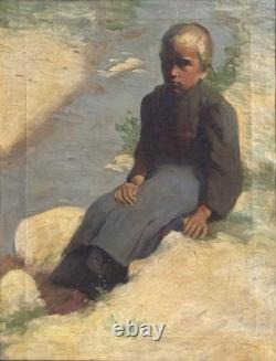 Old Paintings, Young Peasant Woman Sitting at the Water’s Edge, Circa 1900