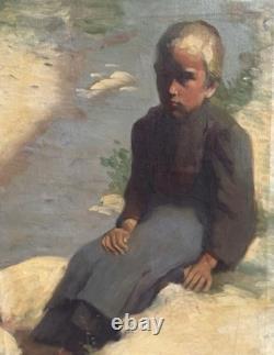 Old Paintings, Young Peasant Woman Sitting at the Water’s Edge, Circa 1900
