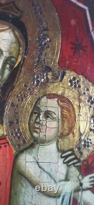 Old Panel Virgin and Child Jesus Religious Painting Renaissance Altarpiece