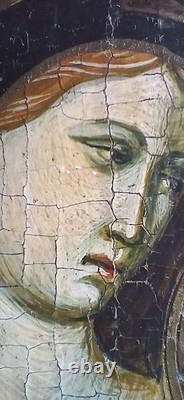 Old Panel Virgin and Child Jesus Religious Painting Renaissance Altarpiece