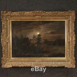 Old Picture Night Landscape Oil Painting Frame 800 19th Century