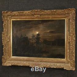 Old Picture Night Landscape Oil Painting Frame 800 19th Century