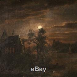 Old Picture Night Landscape Oil Painting Frame 800 19th Century