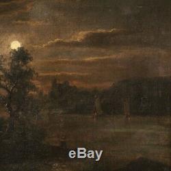 Old Picture Night Landscape Oil Painting Frame 800 19th Century