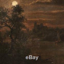 Old Picture Night Landscape Oil Painting Frame 800 19th Century