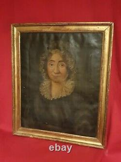 Old Portrait Of A Woman, Oil On Canvas, Late 18th Century, Gilded Frame