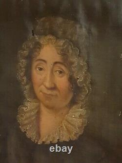 Old Portrait Of A Woman, Oil On Canvas, Late 18th Century, Gilded Frame