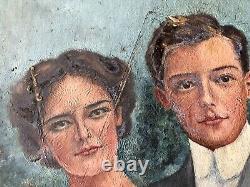 Old Portrait Of Family Sports Oil On Canvas Around 1930 20th Art Deco Hst