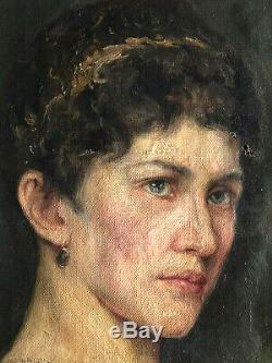 Old Portrait Of Woman Oil On Canvas Signed A Villier Epoque End Xixth 19th