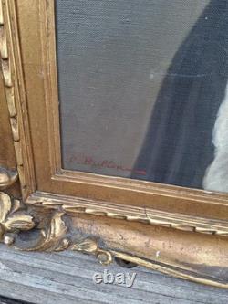 Old Portrait Oil on Canvas Woman Signed C. Brillon Oil Painting 73x62 cm