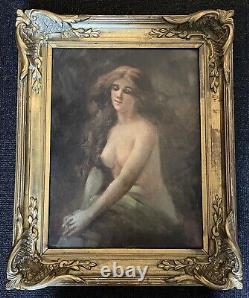 Old Portrait Painting of a Female Nude Woman 19 Impressionist Oil on Canvas