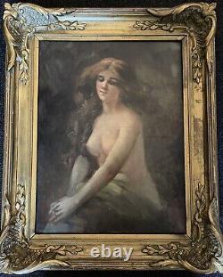 Old Portrait Painting of a Female Nude Woman 19 Impressionist Oil on Canvas