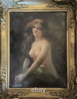 Old Portrait Painting of a Female Nude Woman 19 Impressionist Oil on Canvas