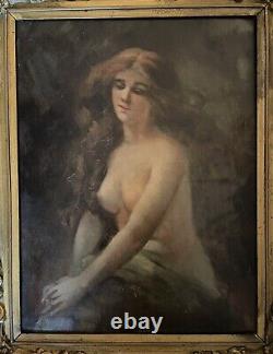Old Portrait Painting of a Female Nude Woman 19 Impressionist Oil on Canvas