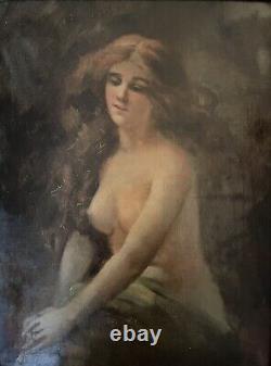 Old Portrait Painting of a Female Nude Woman 19 Impressionist Oil on Canvas