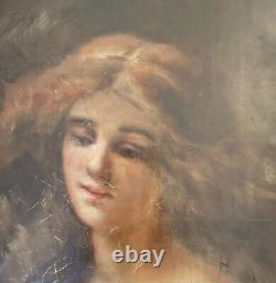 Old Portrait Painting of a Female Nude Woman 19 Impressionist Oil on Canvas