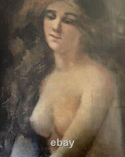Old Portrait Painting of a Female Nude Woman 19 Impressionist Oil on Canvas