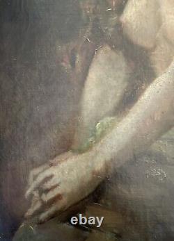 Old Portrait Painting of a Female Nude Woman 19 Impressionist Oil on Canvas
