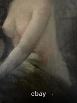 Old Portrait Painting of a Female Nude Woman 19 Impressionist Oil on Canvas