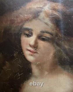 Old Portrait Painting of a Female Nude Woman 19 Impressionist Oil on Canvas
