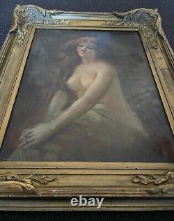 Old Portrait Painting of a Female Nude Woman 19 Impressionist Oil on Canvas