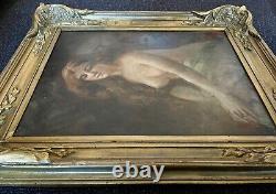 Old Portrait Painting of a Female Nude Woman 19 Impressionist Oil on Canvas
