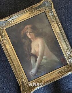 Old Portrait Painting of a Female Nude Woman 19 Impressionist Oil on Canvas