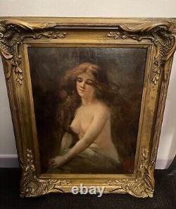 Old Portrait Painting of a Female Nude Woman 19 Impressionist Oil on Canvas