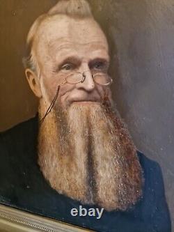 Old Portrait of a Man with Glasses, Painting, Oil on Canvas 19th Century