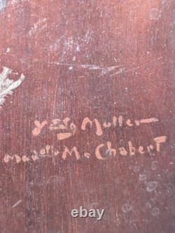 Old Portrait of a Woman Signed by Yves Edgar Muller Oil on Wood Panel 16x22 cm