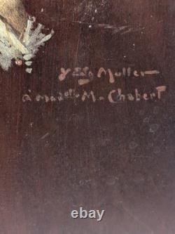 Old Portrait of a Woman Signed by Yves Edgar Muller Oil on Wood Panel 16x22 cm