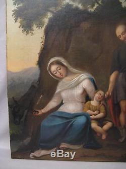 Old Religious Painting Oil On Canvas Nativity Time Eighteenth Century
