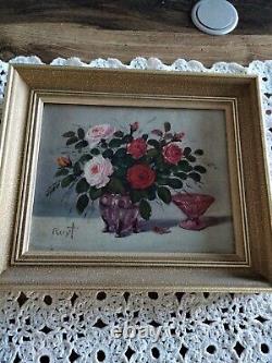 Old Signed Painting, Flower Bouquet, Oil on Canvas