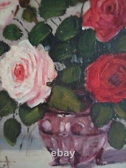 Old Signed Painting, Flower Bouquet, Oil on Canvas