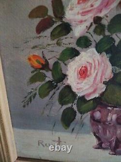 Old Signed Painting, Flower Bouquet, Oil on Canvas