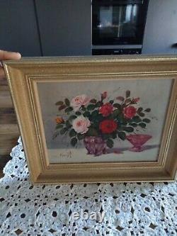 Old Signed Painting, Flower Bouquet, Oil on Canvas