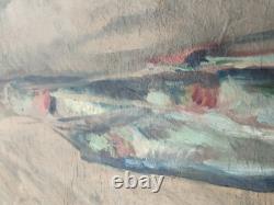 Old Still Life Painting Fish Oil on Canvas Marked N. TONITZA