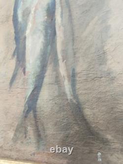 Old Still Life Painting Fish Oil on Canvas Marked N. TONITZA