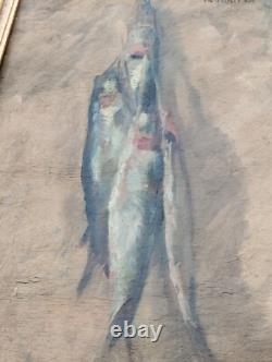 Old Still Life Painting Fish Oil on Canvas Marked N. TONITZA