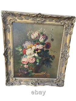 Old Still Life Painting Signed by Arnold Bloemers Flower on Oil Canvas