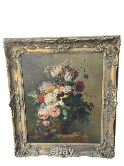 Old Still Life Painting Signed by Arnold Bloemers Flower on Oil Canvas