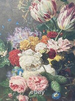 Old Still Life Painting Signed by Arnold Bloemers Flower on Oil Canvas