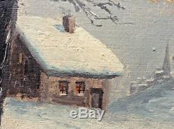 Old Table Impressionist Landscape Effect Snow Oil On Cardboard Signed