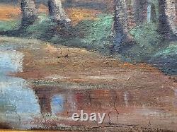 Old Table. Landscape Animated Lake. Oil Painting On Canvas