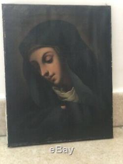 Old Table Madonna Oil On Canvas Painting Old Rare