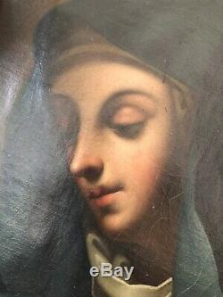Old Table Madonna Oil On Canvas Painting Old Rare