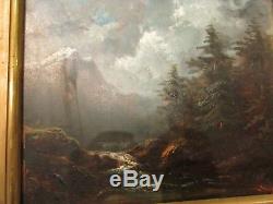 Old Table Nineteenth Theodore Levigne Oil On Panel Landscape Mountain Torrent