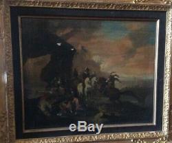 Old Table Oil On Canvas Battle Scene
