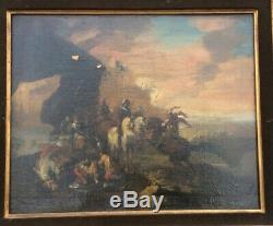 Old Table Oil On Canvas Battle Scene